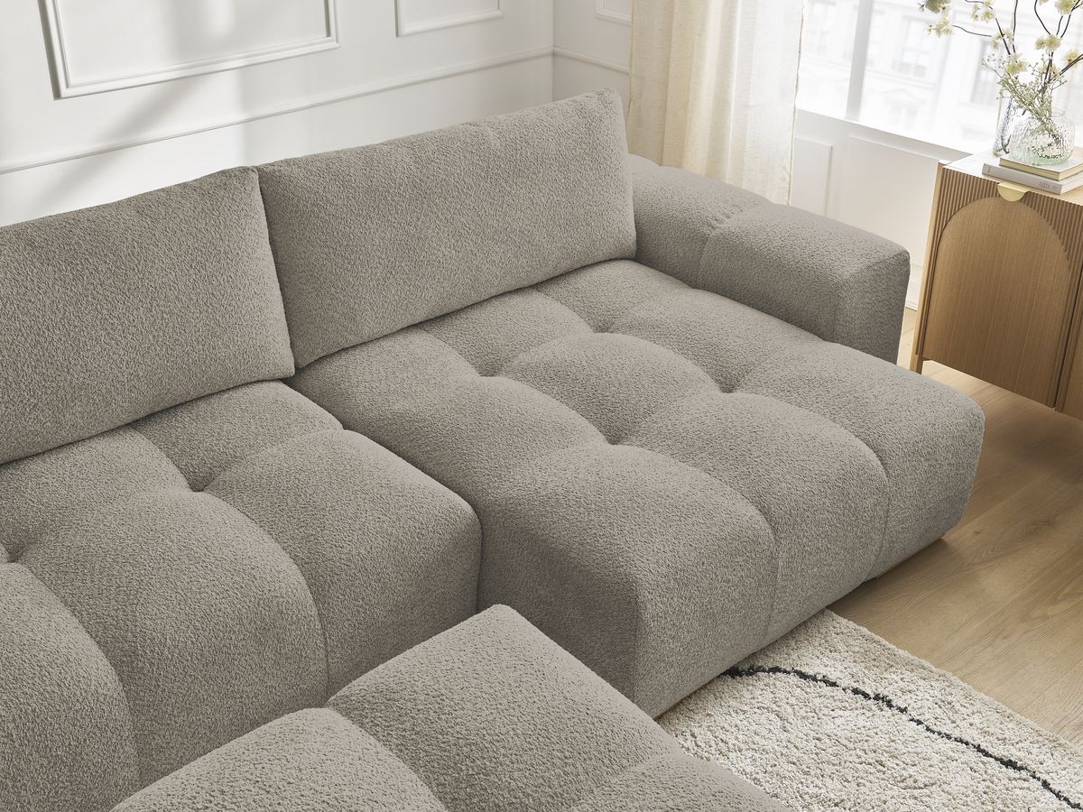 Bobochic Anakin Wohnlandschaft mit Pouf, 3 Kissen Bouclé-Stoff Taupe