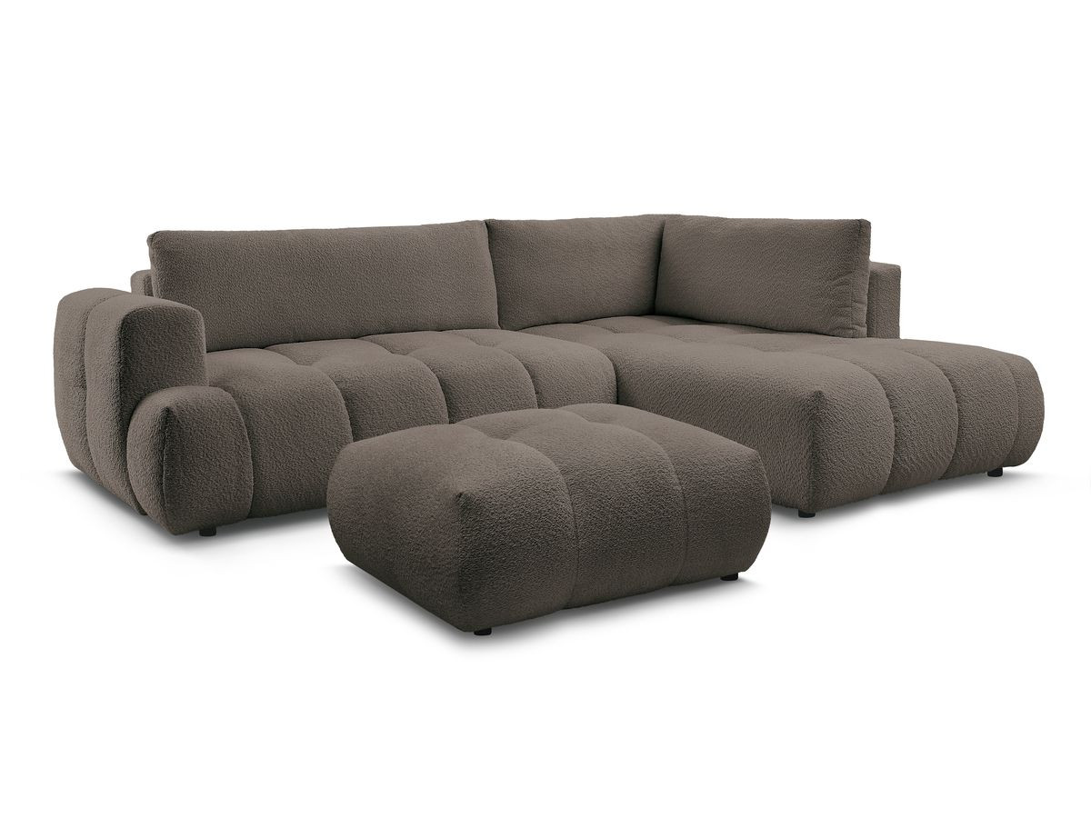 Bobochic Fuji Ecksofa mit Schlaffunktion und Bettkasten und Pouf 282 × 204 cm Bouclé-Stoff Braun Ecke rechts