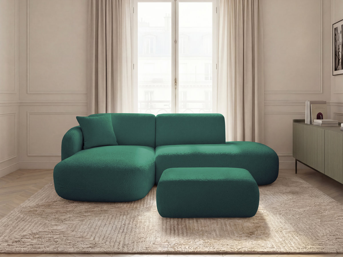 Bobochic Anda Ecksofa mit Pouf 241 × 163 cm Chenille Dunkelgrün Ecke links