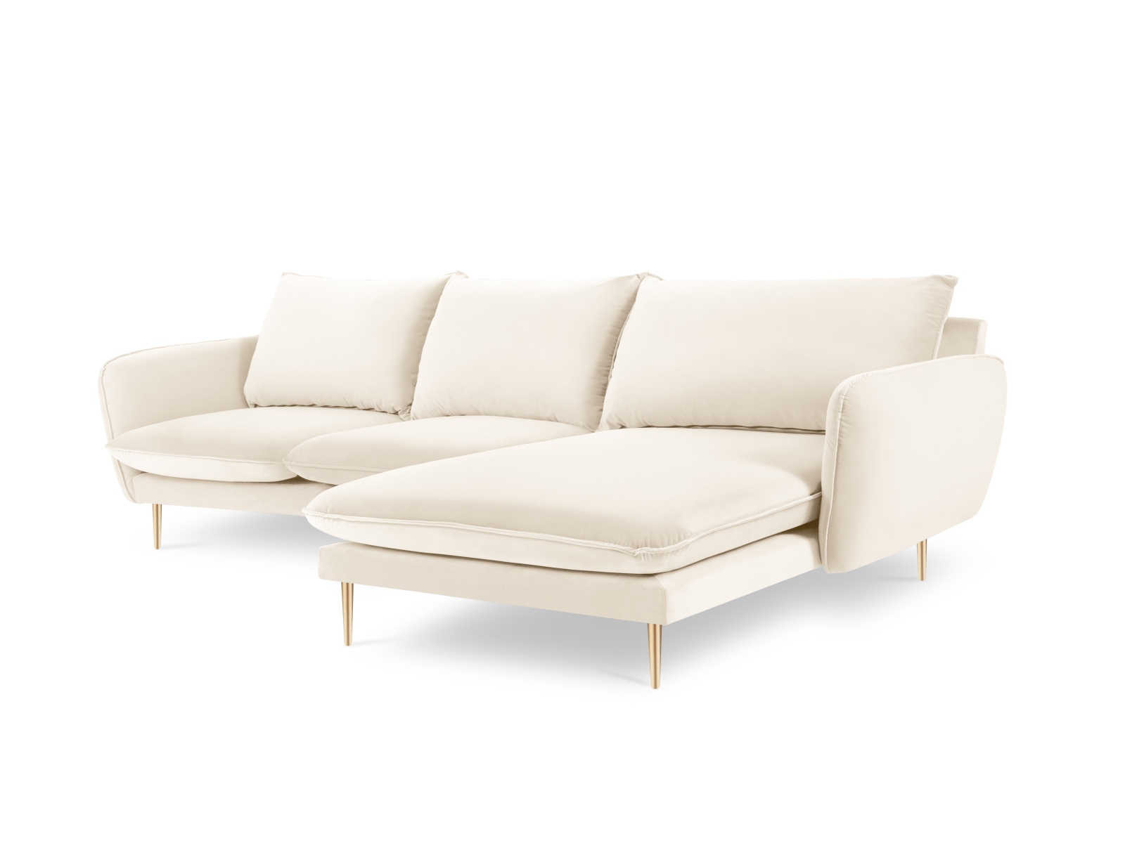 Cosmopolitan Design Ecksofa Vienna 5-Sitzer Samt Bluvel Helles Beige Rechts Beine Gold