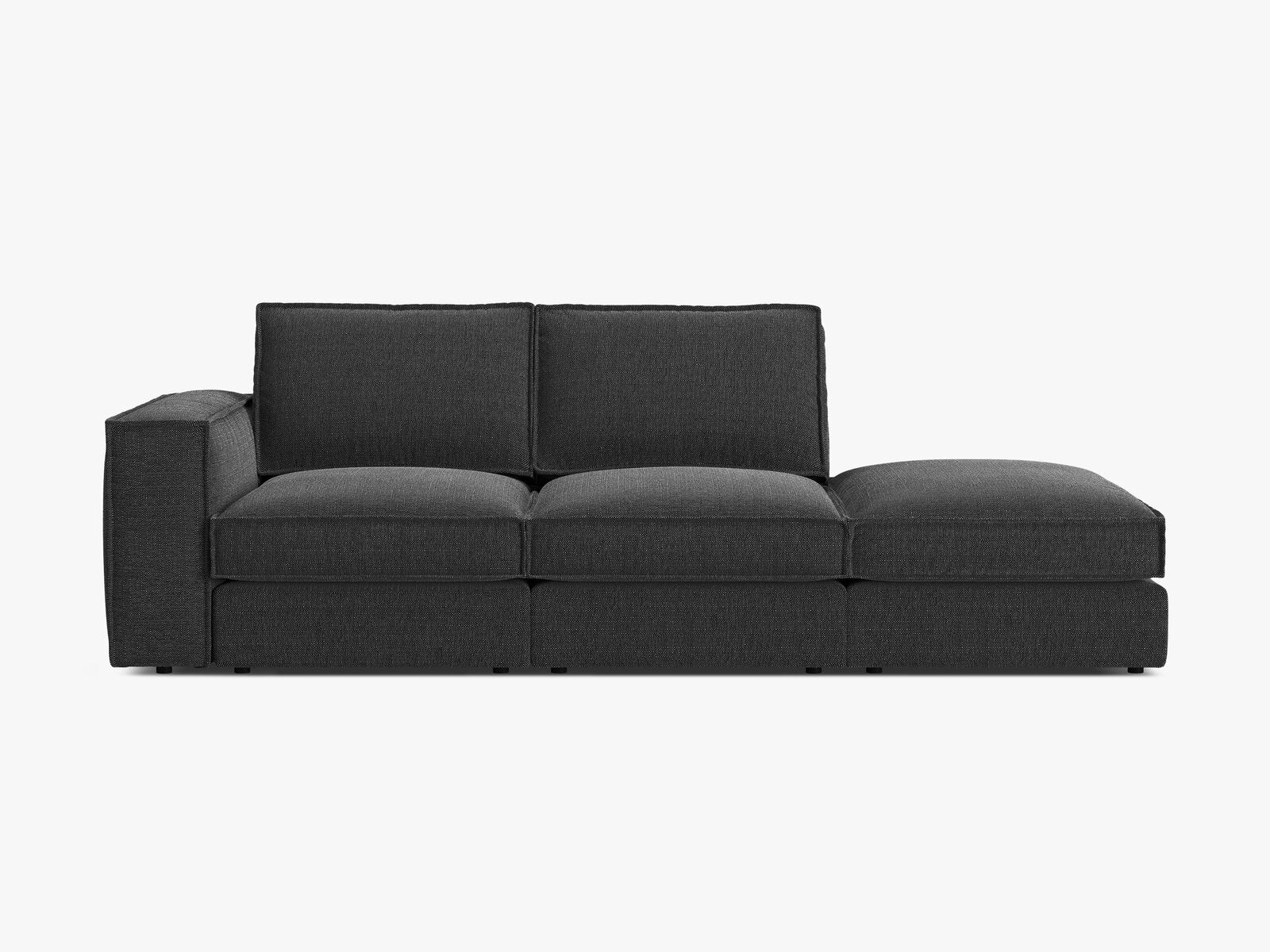 Micadoni modulares offenes Sofa Pola 3-Sitzer Rechts Strukturierter Stoff Babel Schwarz