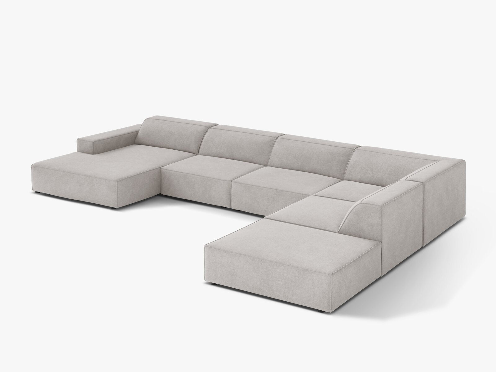 Micadoni Panorama-Ecksofa Jodie 7-Sitzer Strukturierter Stoff Liberty Hellgrau Rechts