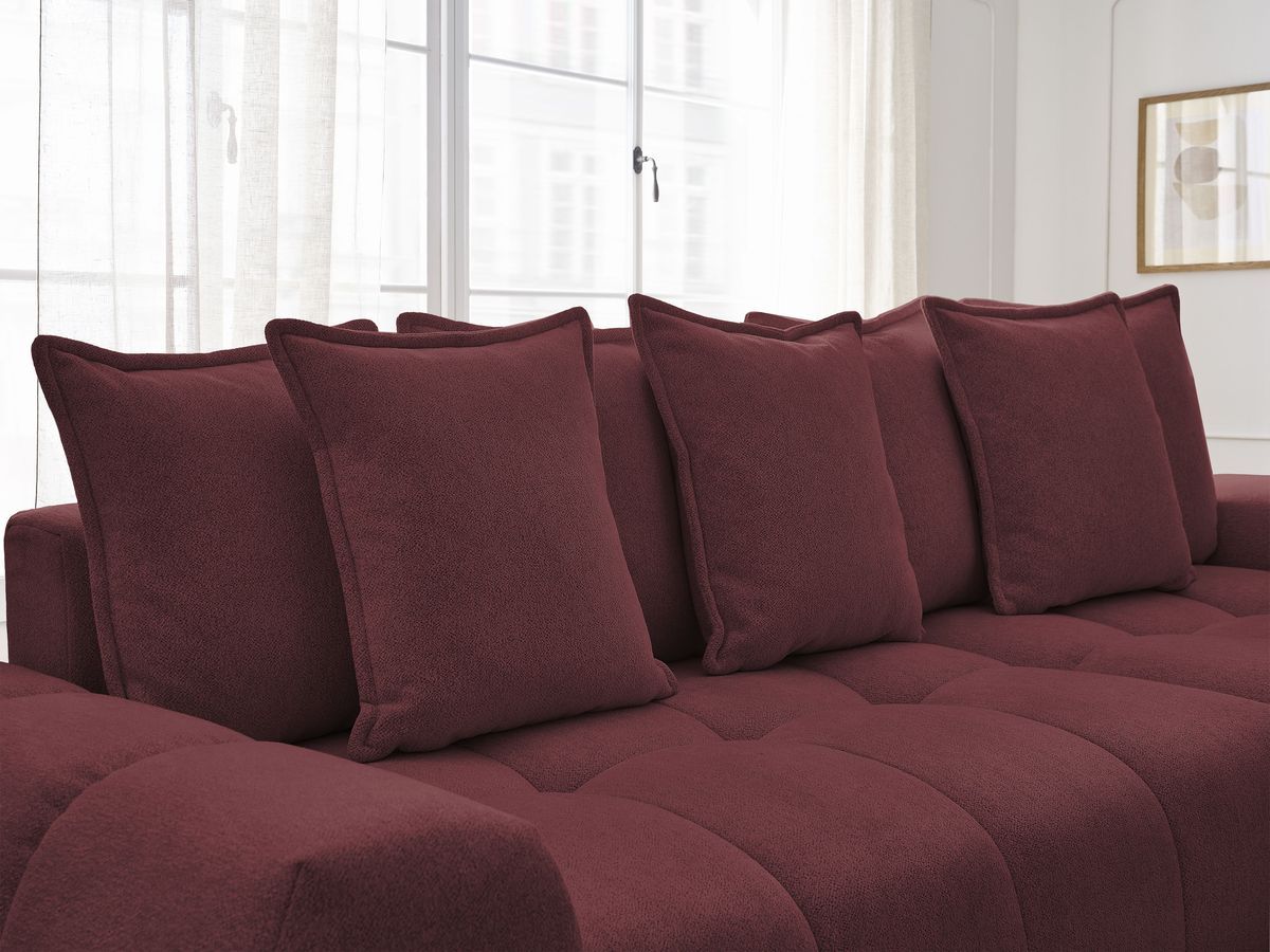 Bobochic Everest Ecksofa mit Schlaffunktion und Bettkasten 318 × 180 cm, 7 Kissen Melange-Stoff Rot Ecke rechts