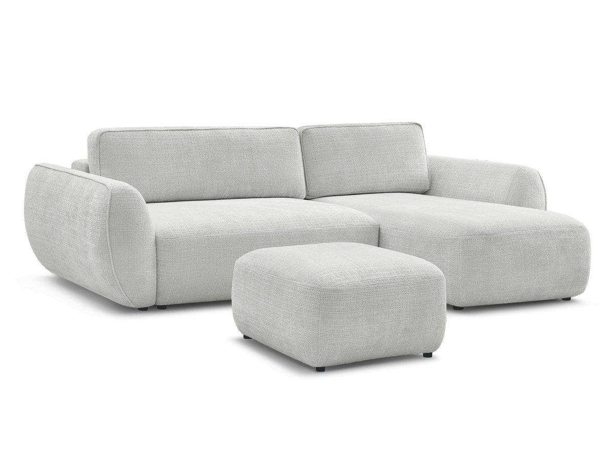 Bobochic Denise Ecksofa mit Schlaffunktion und Bettkasten und Pouf 258 × 160 cm Strukturstoff Hellgrau Ecke rechts
