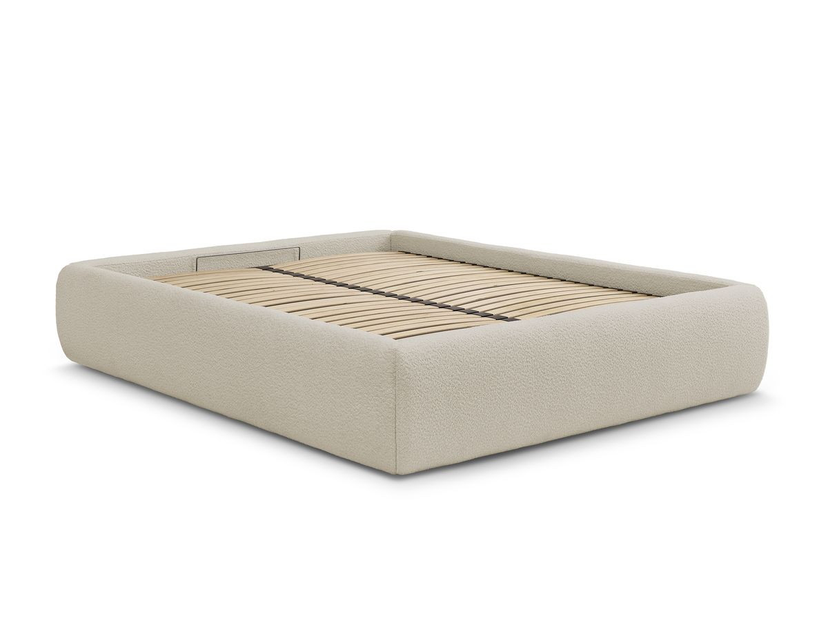 Bobochic Inera Bettgestell mit Bettkasten, ohne Kopfteil Bouclé-Stoff Beige, Liegefläche 180 × 200 cm