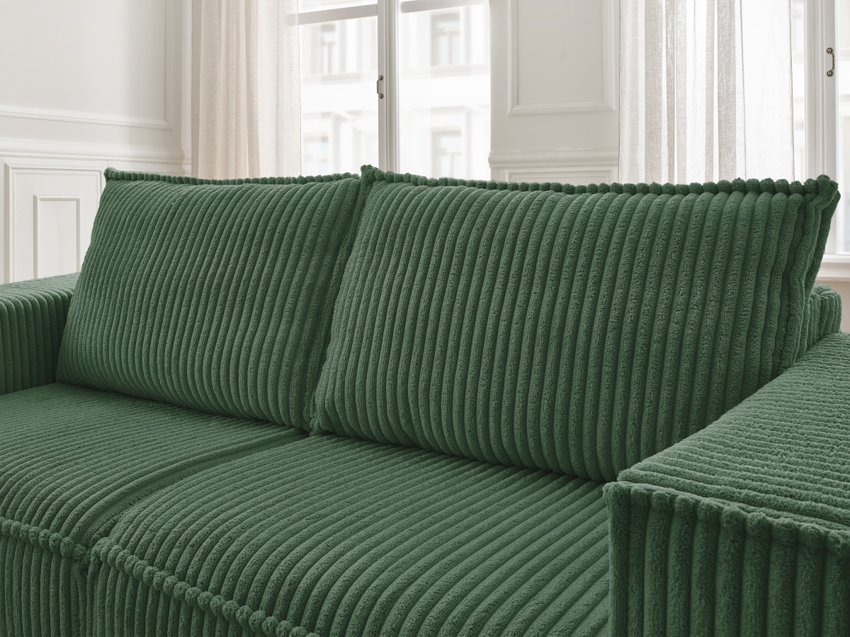 Bobochic Chelsea Schlafsofa 3-Sitzer Cordsamt Grün, Liegefläche 140 × 200 cm