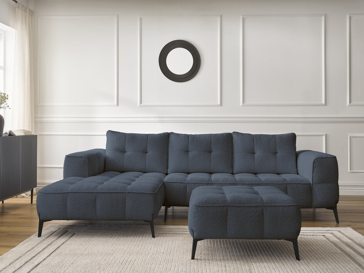 Bobochic Anis Ecksofa mit Pouf Bouclé-Stoff Dunkelblau Ecke links