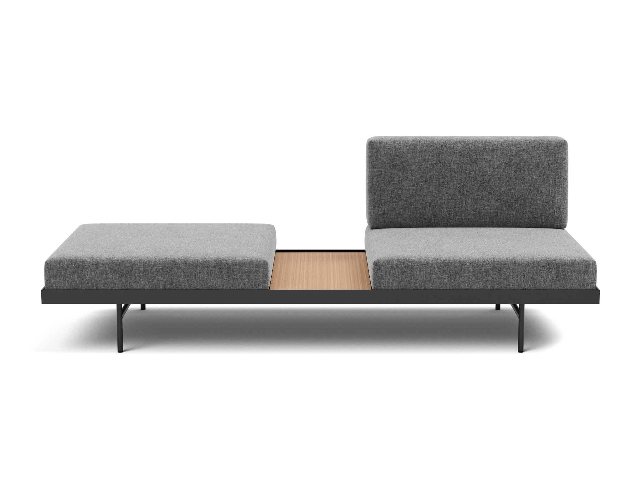 Tagesbett Puri Strukturierter Stoff Twist 563-Charcoal Beine mit Eichentisch
