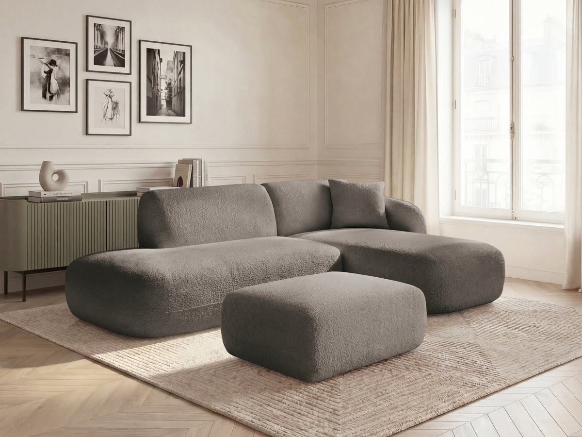 Bobochic Anda Ecksofa mit Pouf 241 × 163 cm Chenille Taupe Ecke rechts