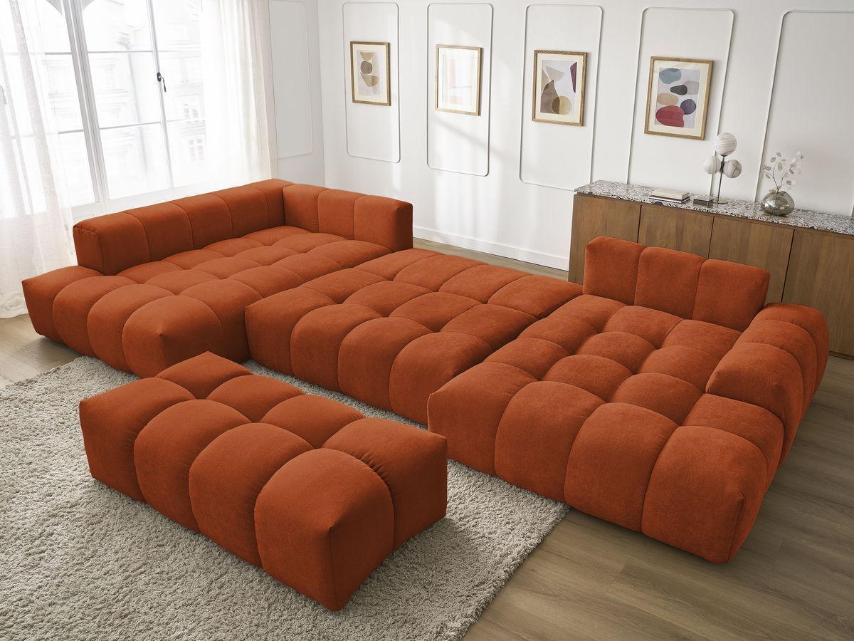Bobochic Everest Wohnlandschaft mit Pouf, 6 Kissen Strukturstoff Orange Ecke rechts