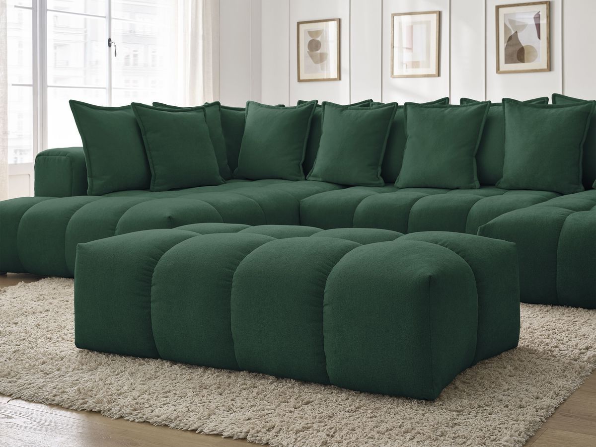 Bobochic Everest Wohnlandschaft mit Pouf, 14 Kissen Strukturstoff Grün Ecke rechts