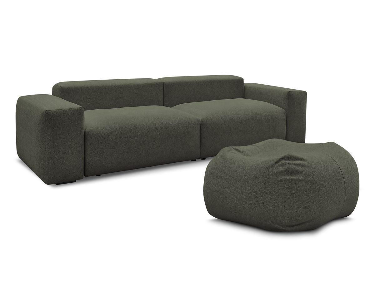 Bobochic Voltaire Sofa 5-Sitzer mit Pouf Melange-Stoff Grün