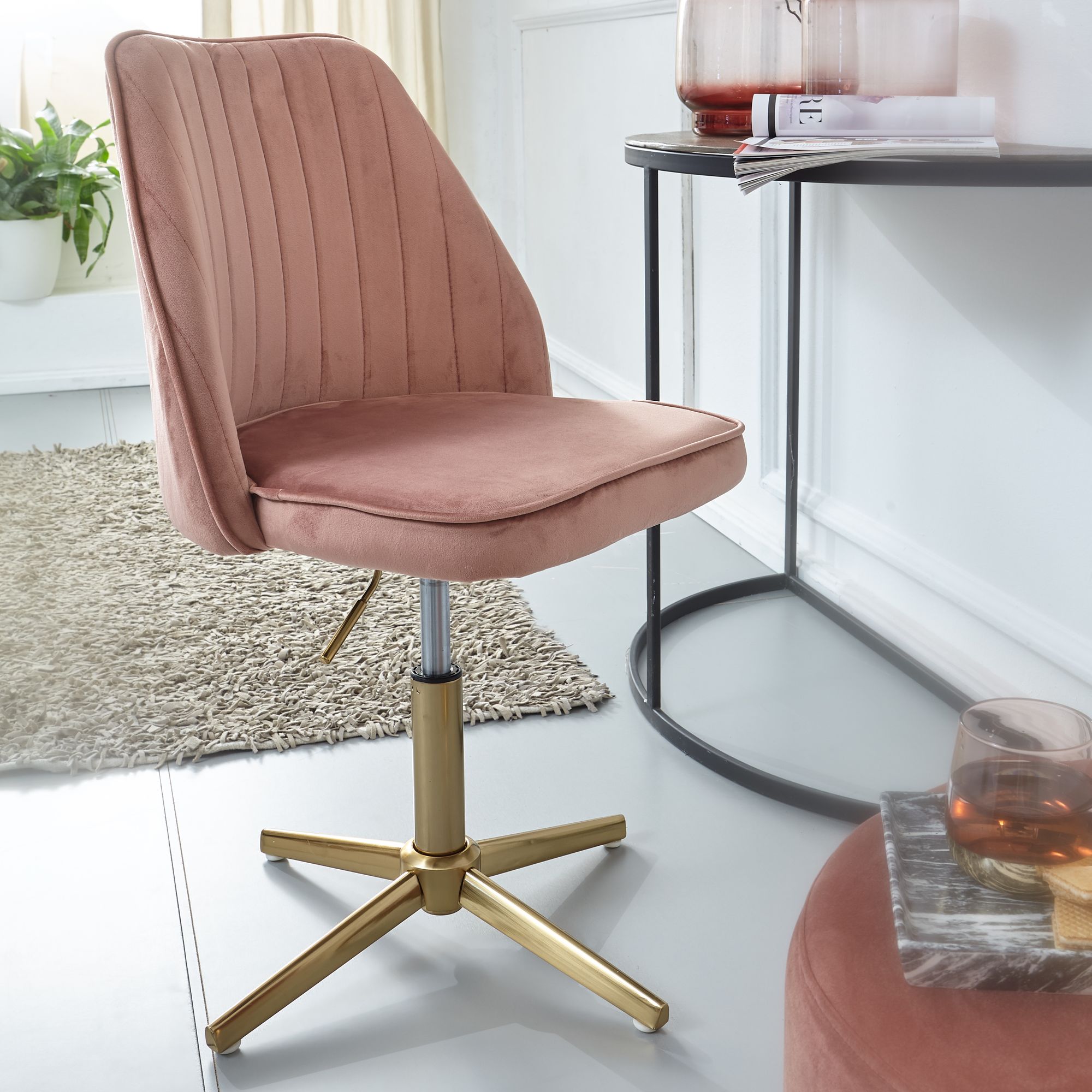 Drehstuhl Froya Samt Rosa