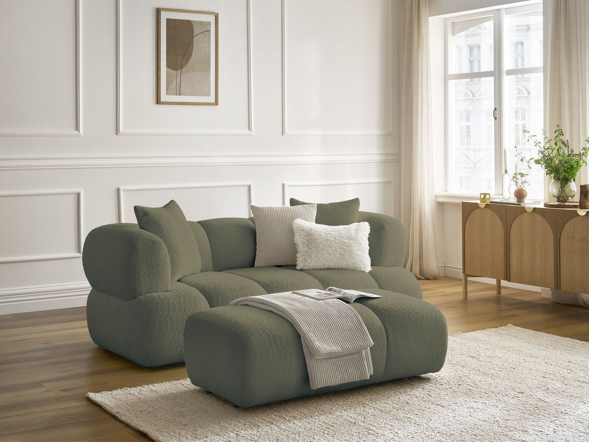 Bobochic Pamira Sofa 2-Sitzer mit Pouf Bouclé-Stoff Grün