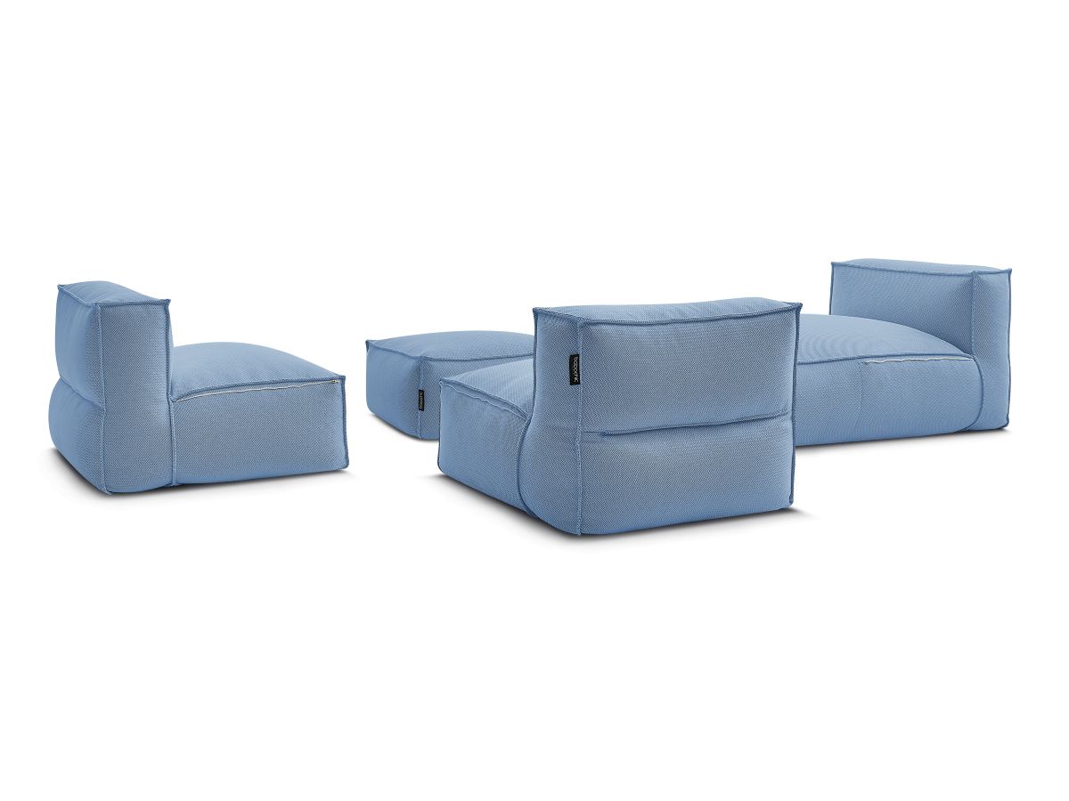 Bobochic Biarritz Gartensofa 4-Sitzer mit Pouf 252 × 168 cm Melange-Stoff Blau