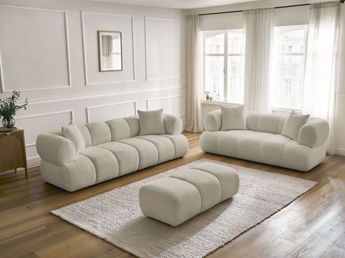 Bobochic Pamira Sofa 5-Sitzer mit Pouf Bouclé-Stoff Beige