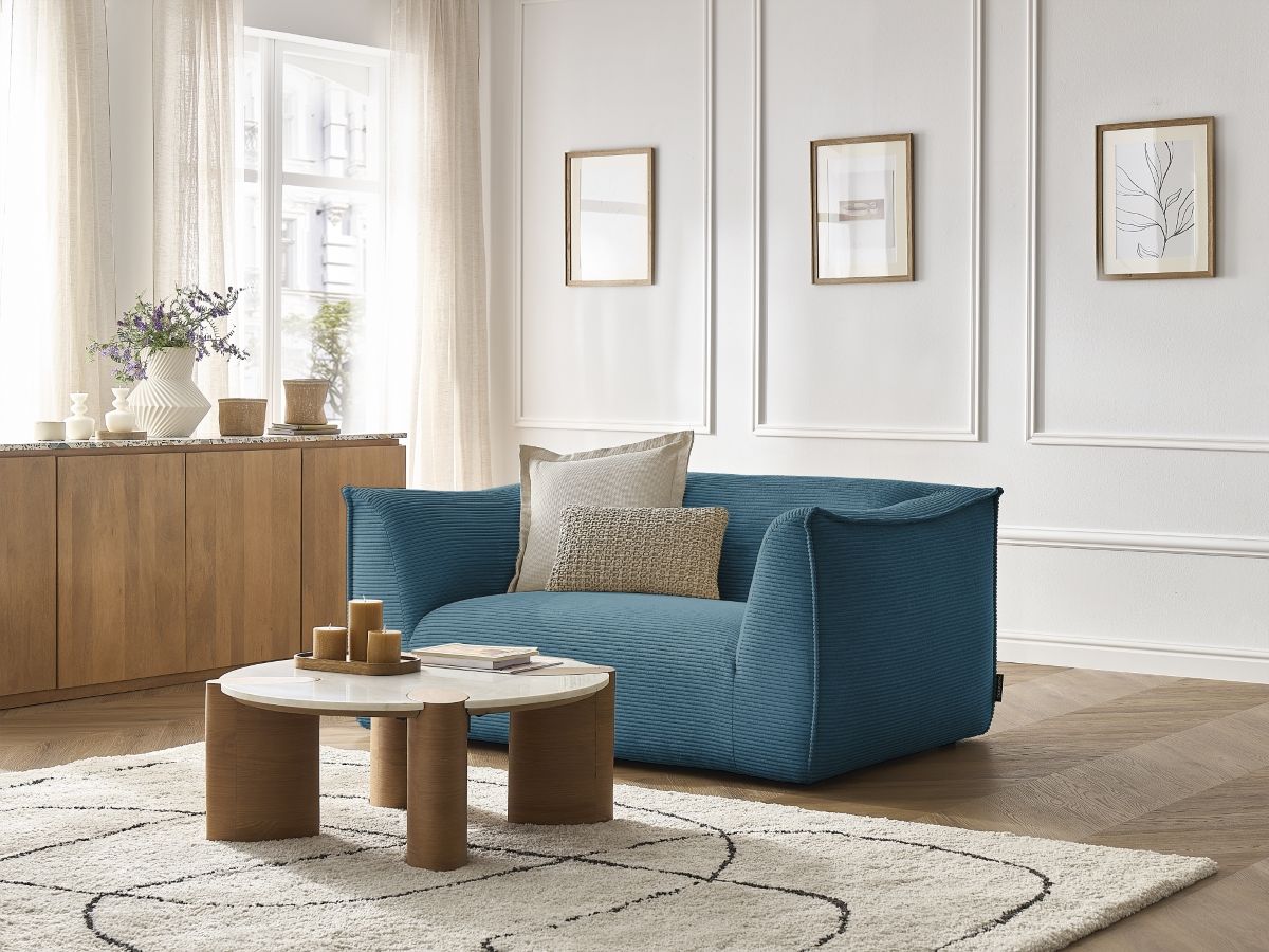 Bobochic Giorgia Sofa 2-Sitzer Cordsamt Hellblau