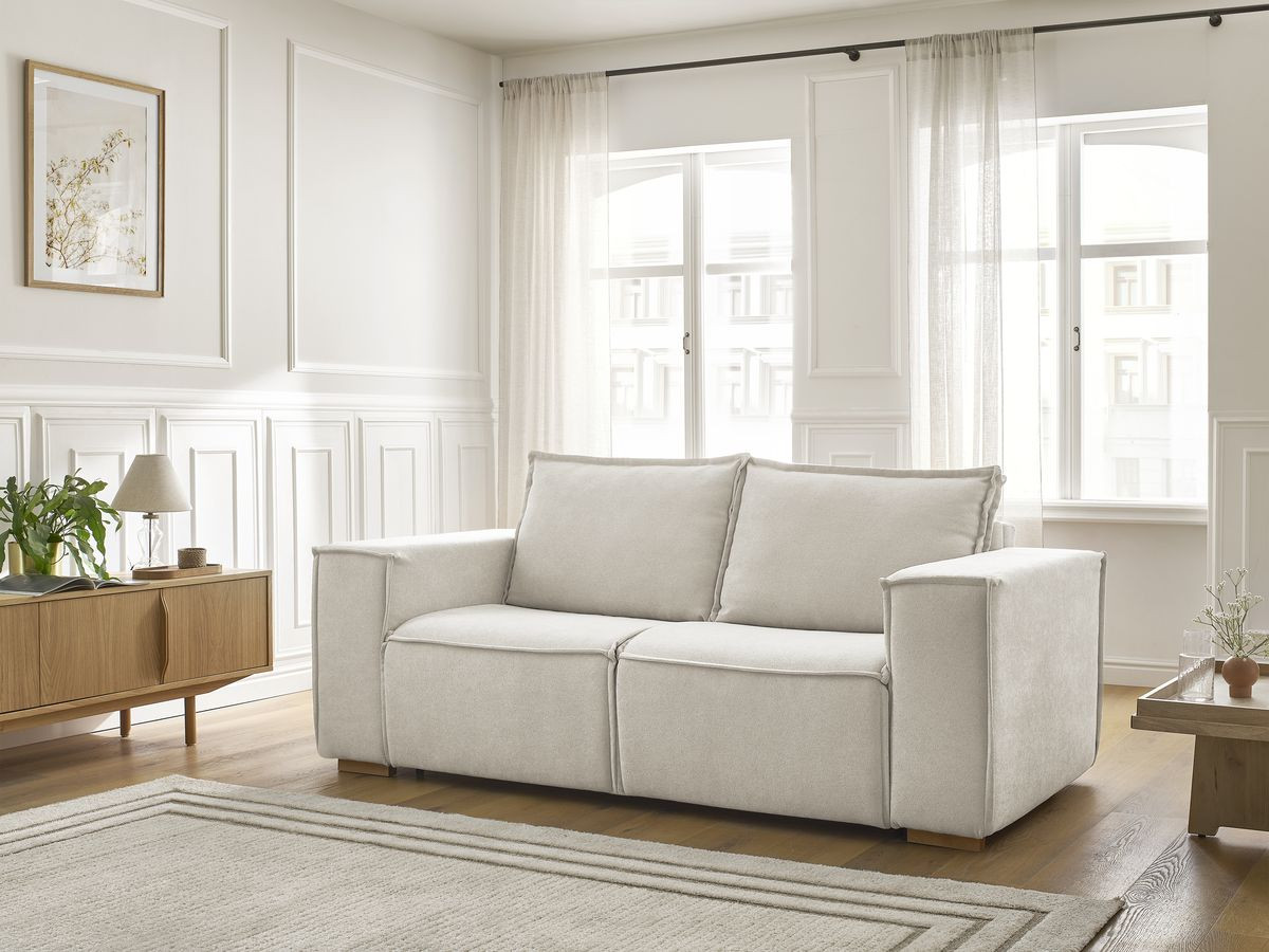 Bobochic Chelsea Schlafsofa 3-Sitzer Strukturstoff Beige, Liegefläche 140 × 200 cm