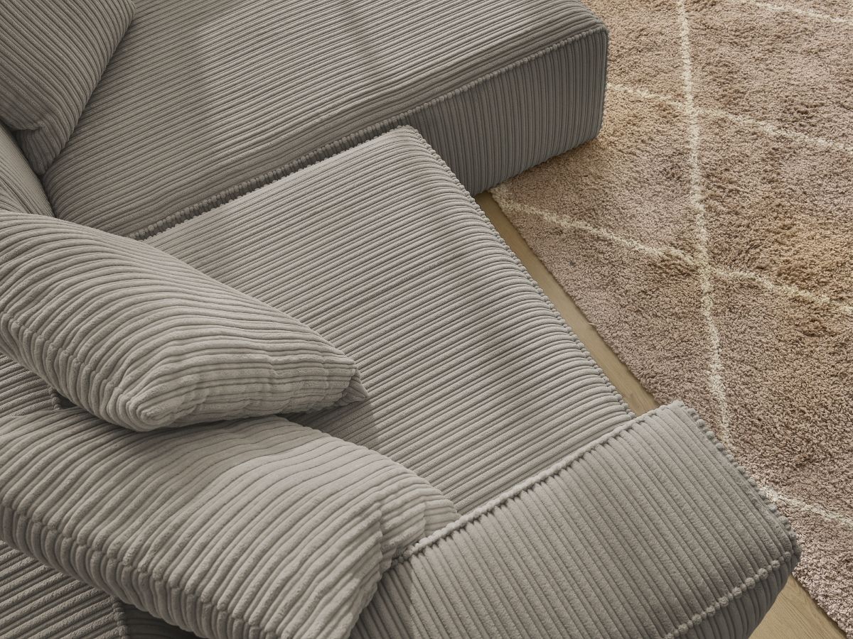 Bobochic Nina Ecksofa Cordsamt Taupe Ecke rechts