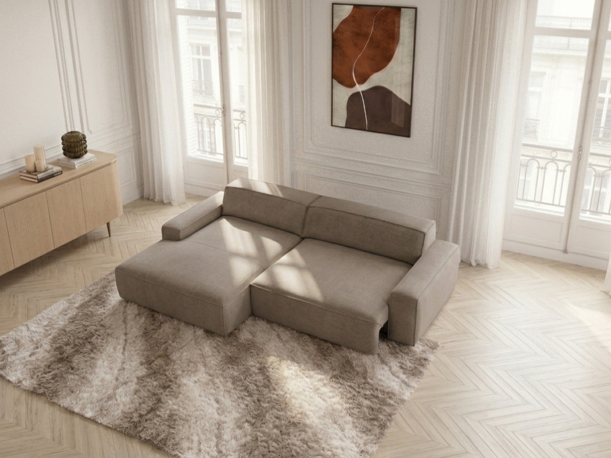 Bobochic Abel Ecksofa mit Schlaffunktion Melange-Stoff Taupe Ecke links