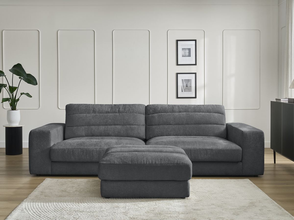 Bobochic Sierra Sofa 4-Sitzer mit Pouf Strukturstoff Dunkelgrau
