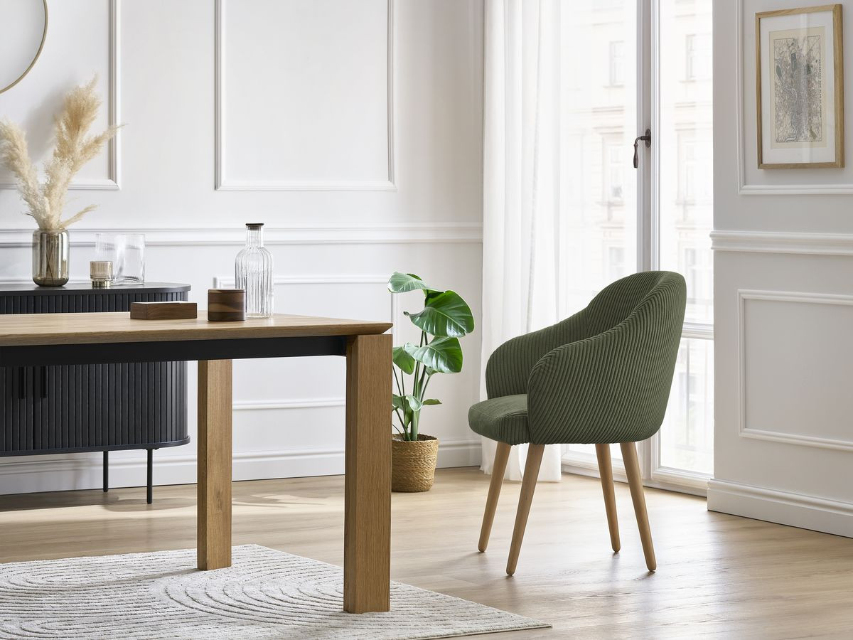 Bobochic Sophie Esszimmerstuhl 2er-Set mit skandinavischen Holzbeinen Cordsamt Grün