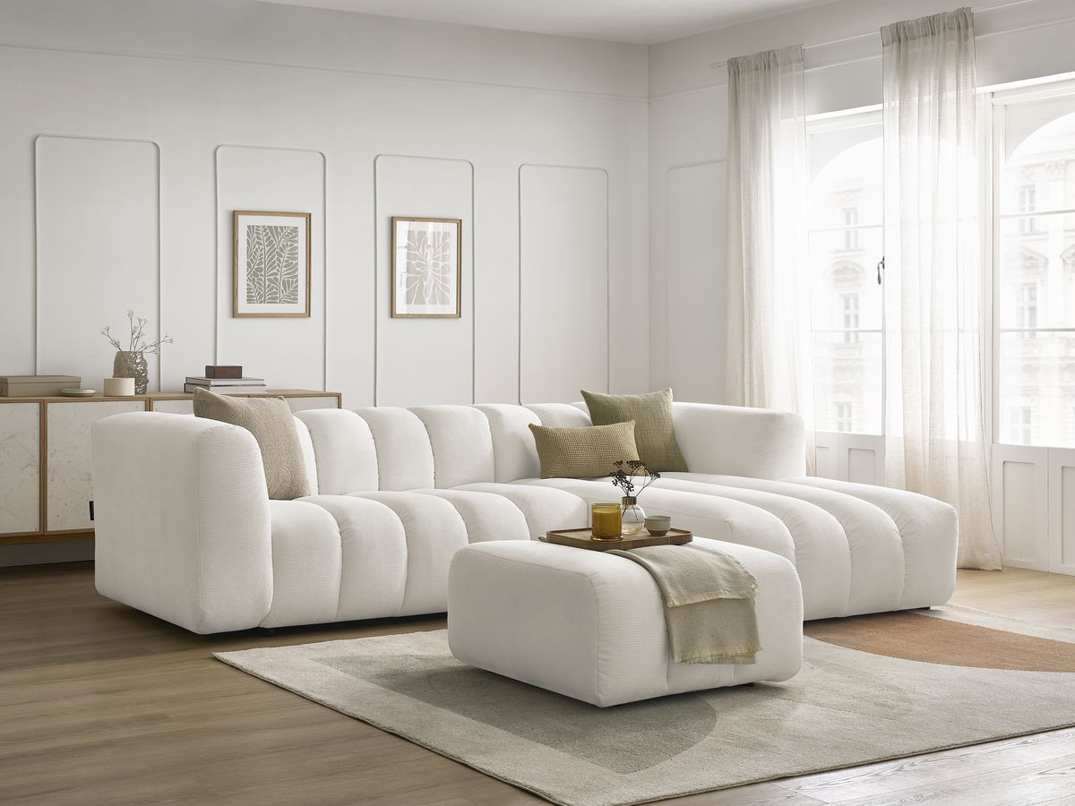 Bobochic Talia Ecksofa mit Pouf Melange-Stoff Weiß Ecke rechts