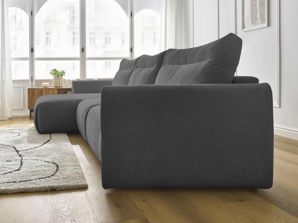 Bobochic Aden Ecksofa 386 × 152 cm Stoff Dunkelgrau Ecke links