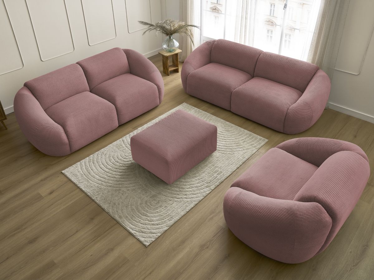 Bobochic Tina Sofa 7-Sitzer mit Pouf Cordsamt Rosa