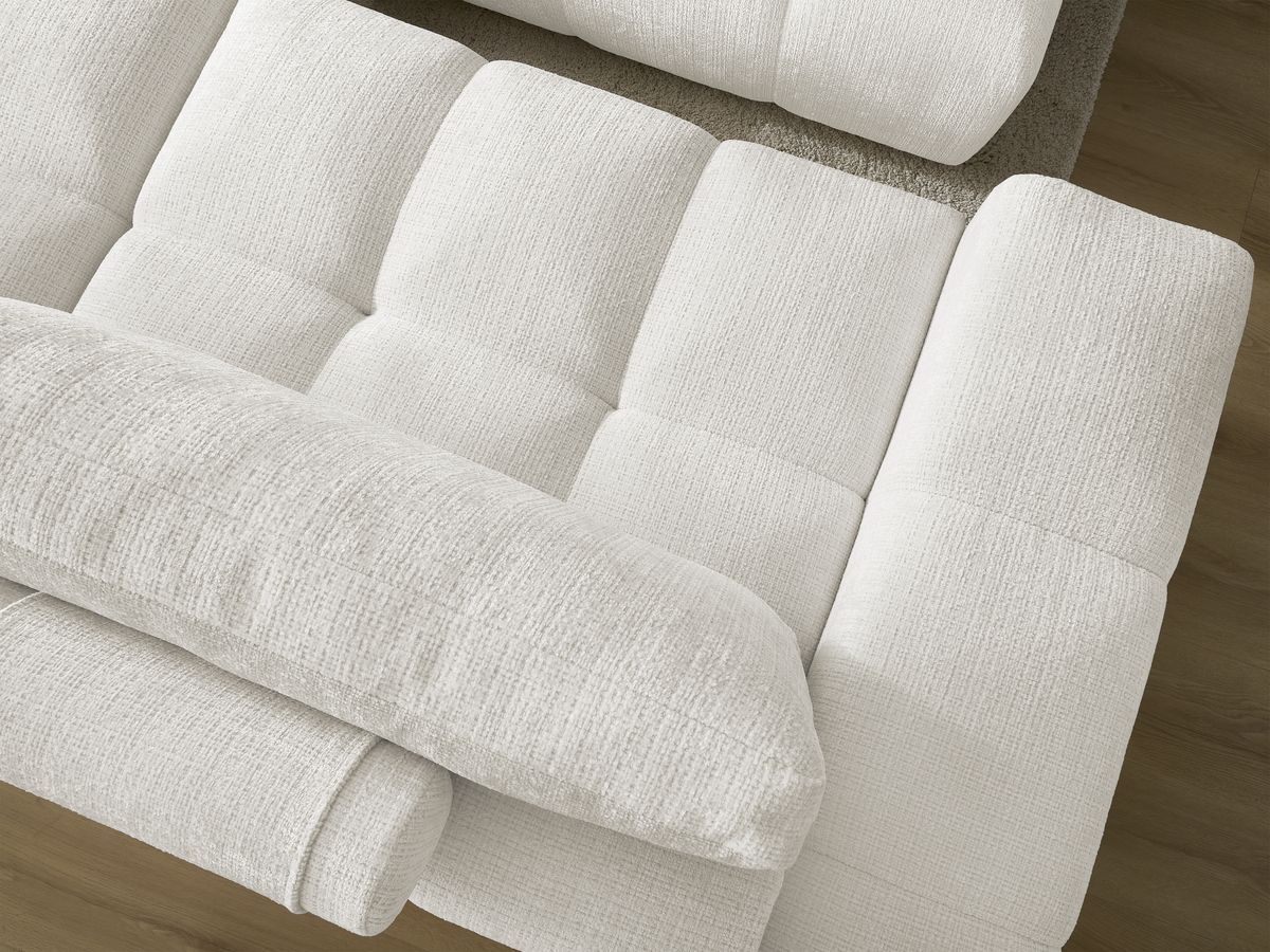 Bobochic Anakin Sofa 3-Sitzer mit Pouf, 2 Kissen Strukturstoff Weiß