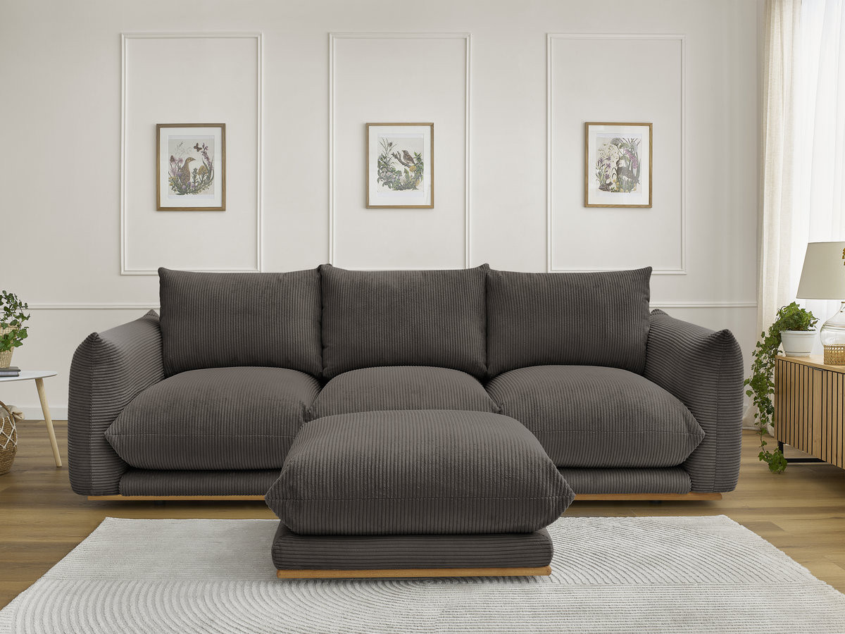 Bobochic Ernest Sofa 3-Sitzer mit Pouf 266 × 106 cm Cordsamt Taupe