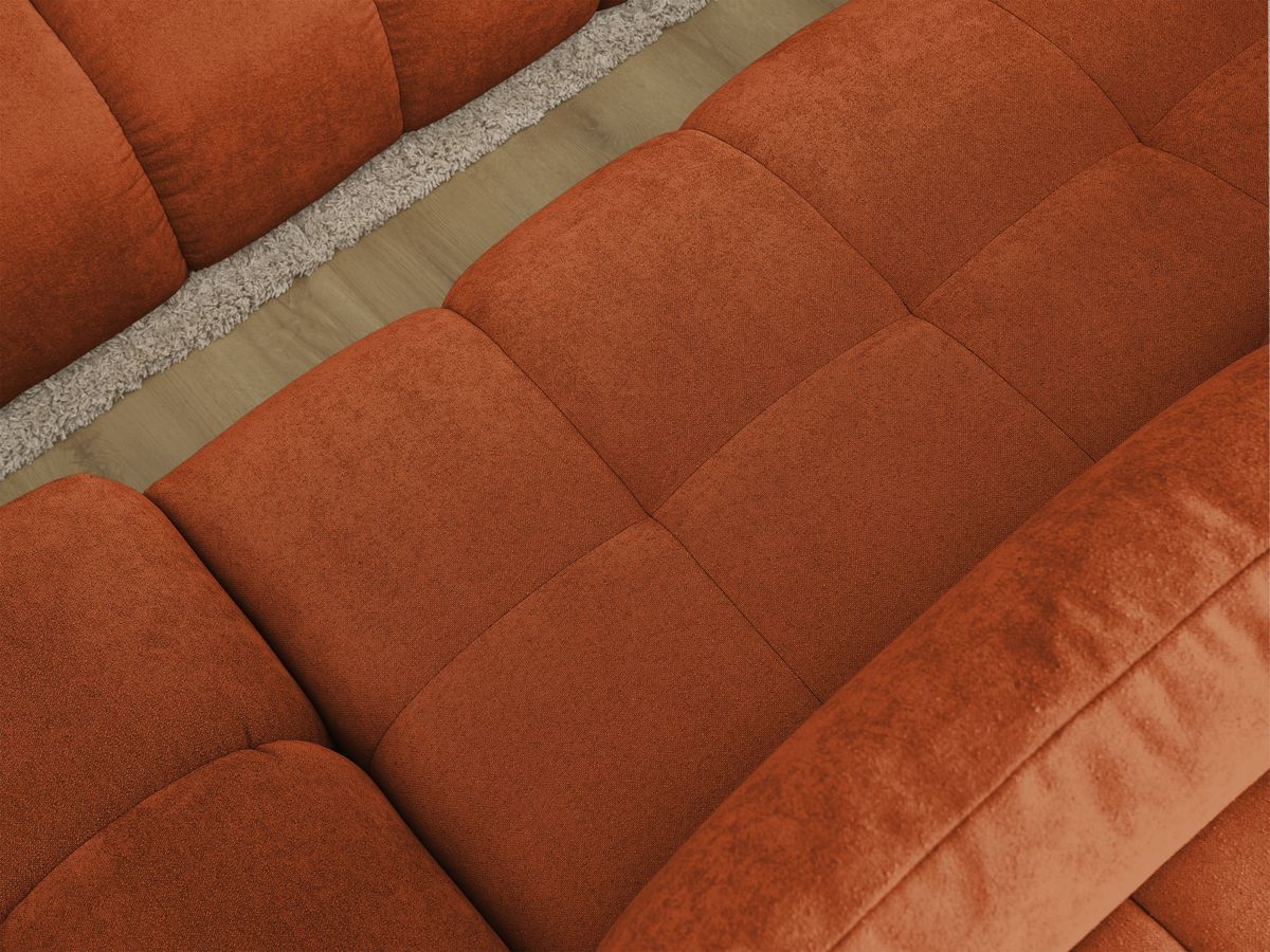 Bobochic Everest Ecksofa mit Schlaffunktion und Bettkasten und Pouf 318 × 180 cm, 3 Kissen Strukturstoff Orange Ecke links