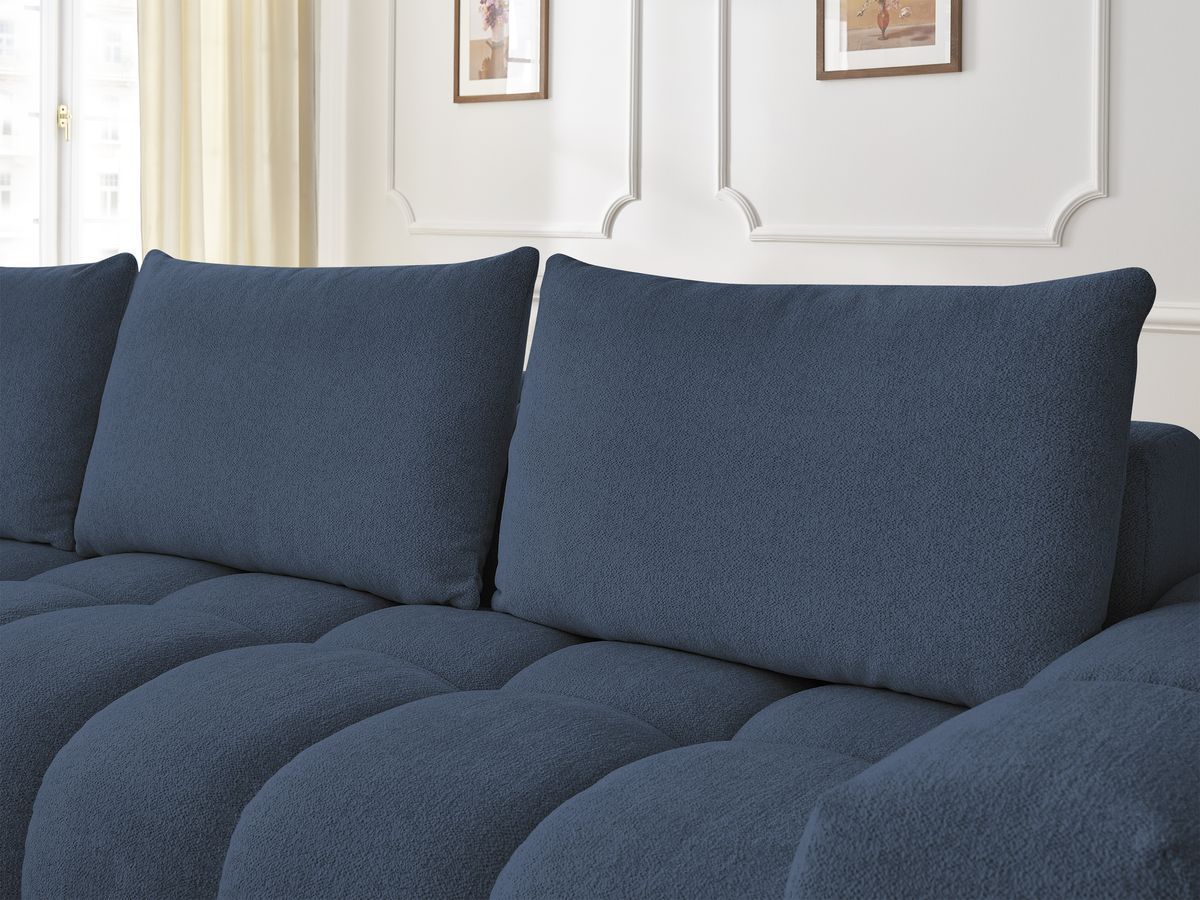 Bobochic Everest Ecksofa mit Schlaffunktion und Pouf, 4 Kissen Melange-Stoff Dunkelblau Ecke links