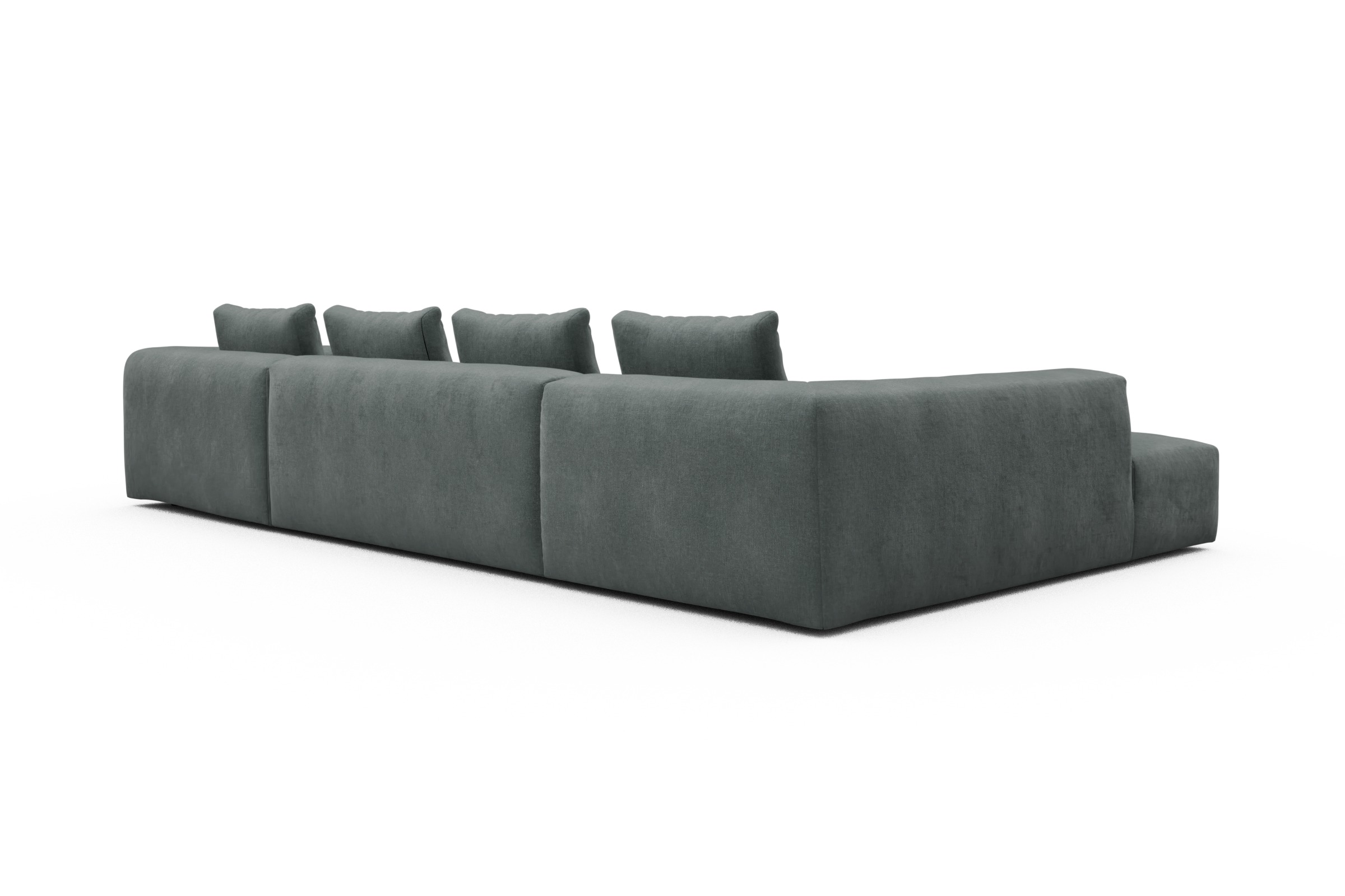 Wohnlandschaft Fred Relax-Ecke links mit 2-Sitzer und Chaiselongue rechts Samt Smooth 812-Silver-Grey