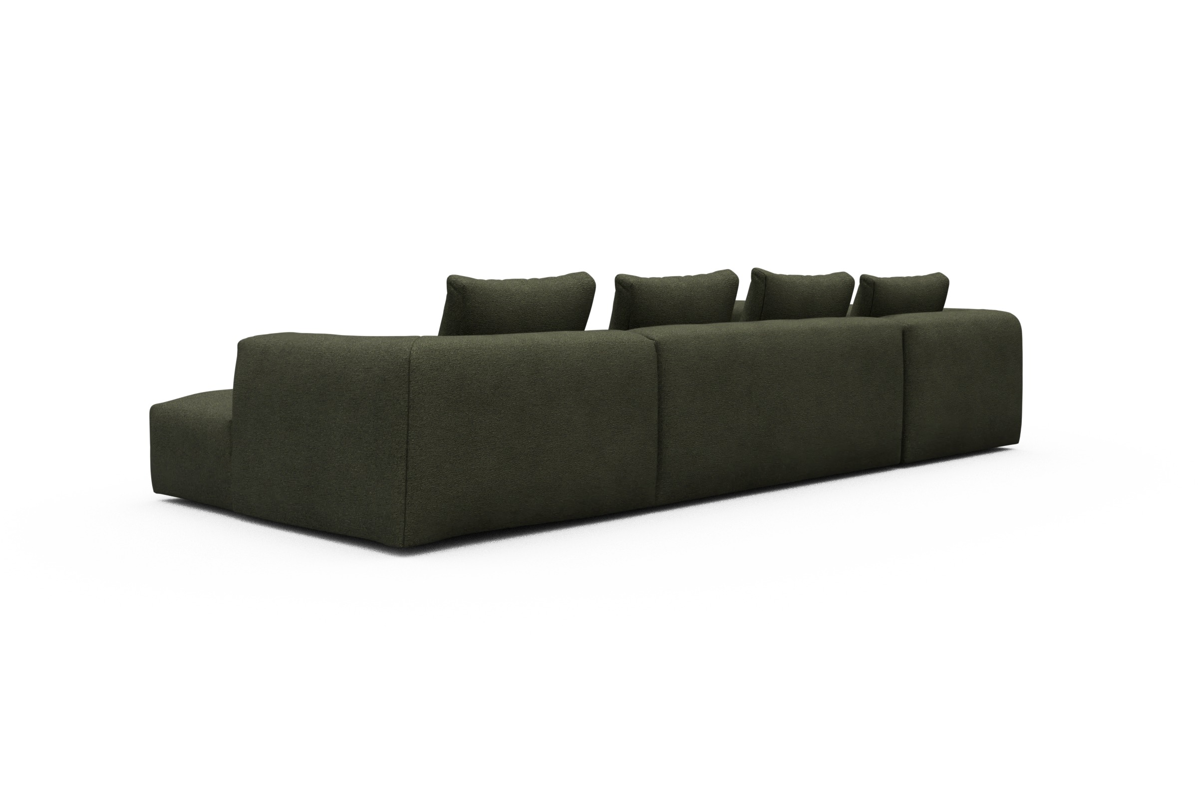 Wohnlandschaft Fred Chaiselongue rechts mit 2-Sitzer und lange Armlehne links Boucle-Forest-Green