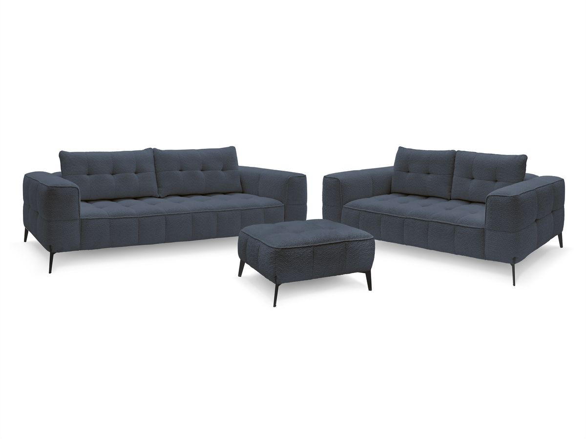 Bobochic Anis Sofa 5-Sitzer mit Pouf Bouclé-Stoff Dunkelblau