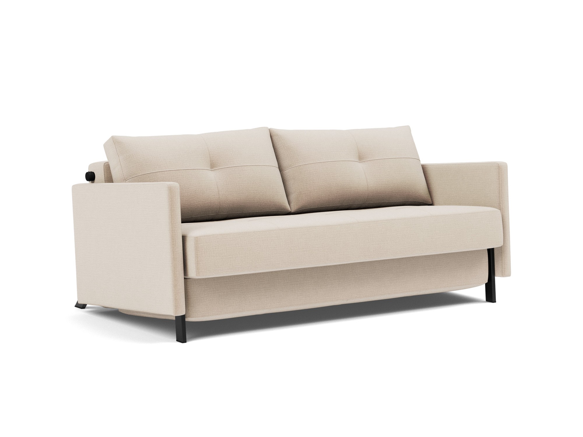 Schlafsofa Cubed mit Armlehnen 160 Chenille Esina 410-Almond-Beige