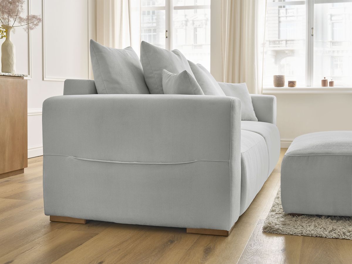 Bobochic Sidonie Schlafsofa 4-Sitzer mit Bettkasten und Pouf Cordsamt Hellgrau
