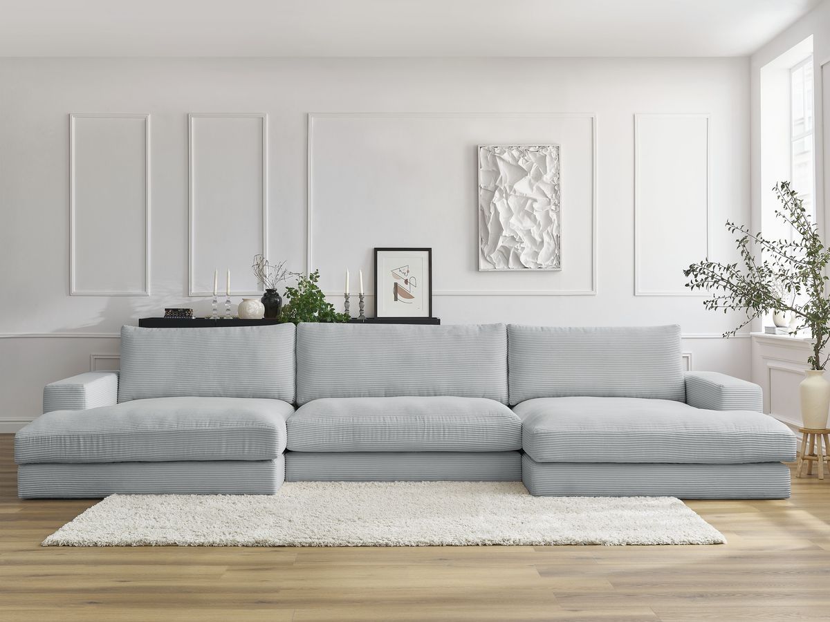 Bobochic Leonard Wohnlandschaft 349 × 159 cm Cordsamt Hellgrau