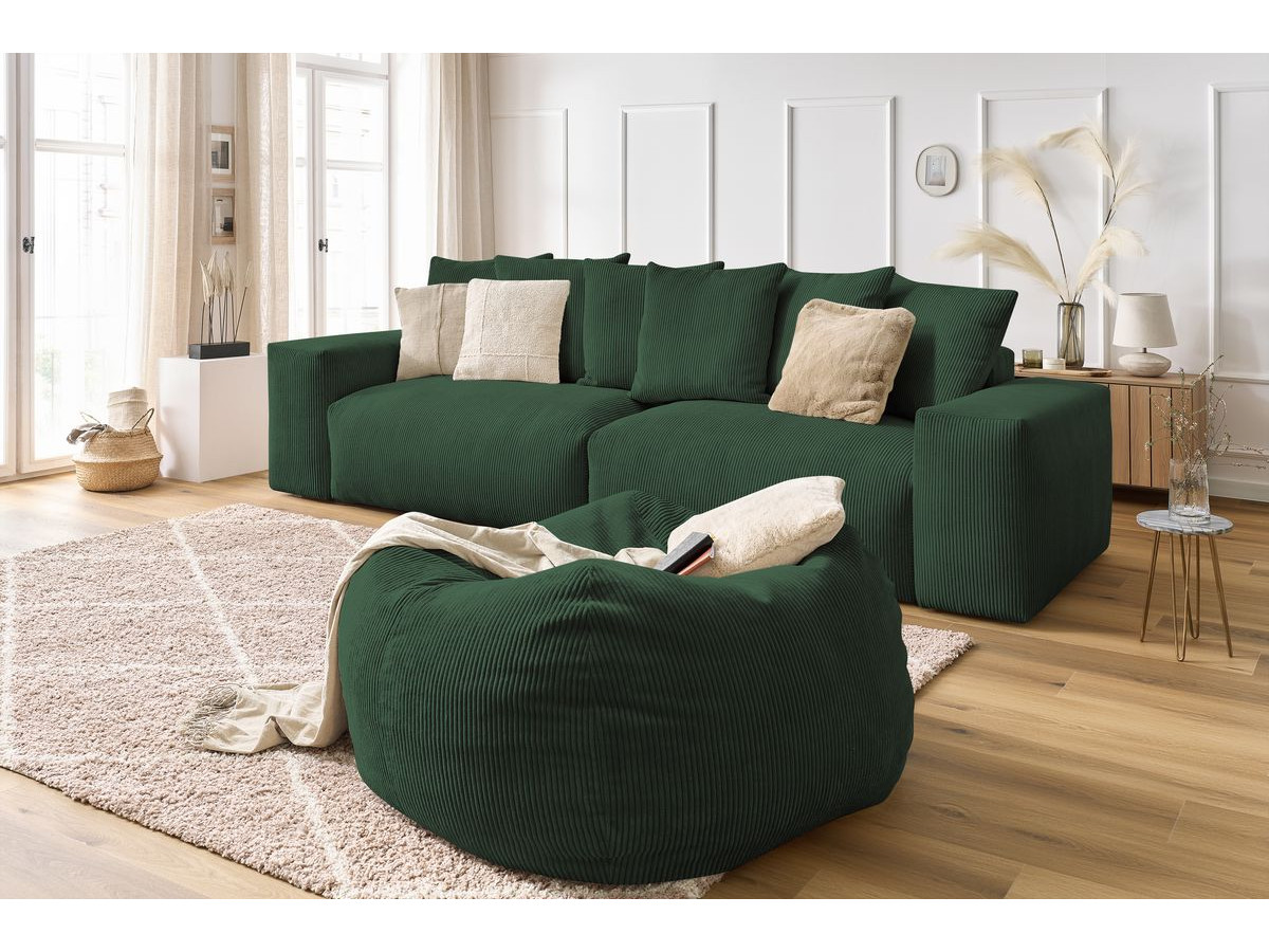 Bobochic Voltaire Sofa 5-Sitzer mit Pouf Cordsamt Grün