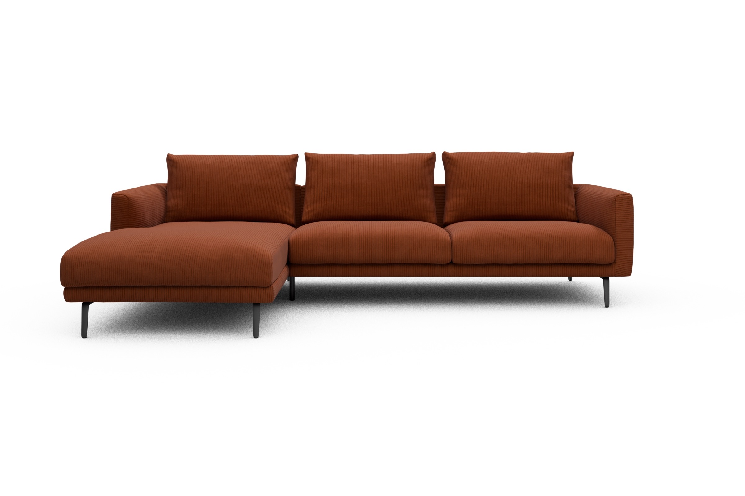 Skandi Home Ecksofa Karl Chaiselongue links mit 2,5-Sitzer Corduroy-Burnt-Orange moebelfaktor