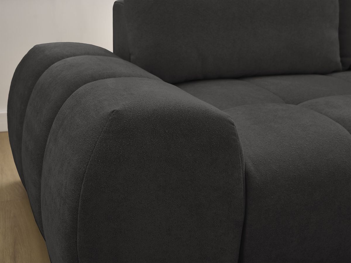 Bobochic Everest Ecksofa mit Schlaffunktion und Bettkasten 318 × 180 cm, 3 Kissen Strukturstoff Schwarz Ecke rechts