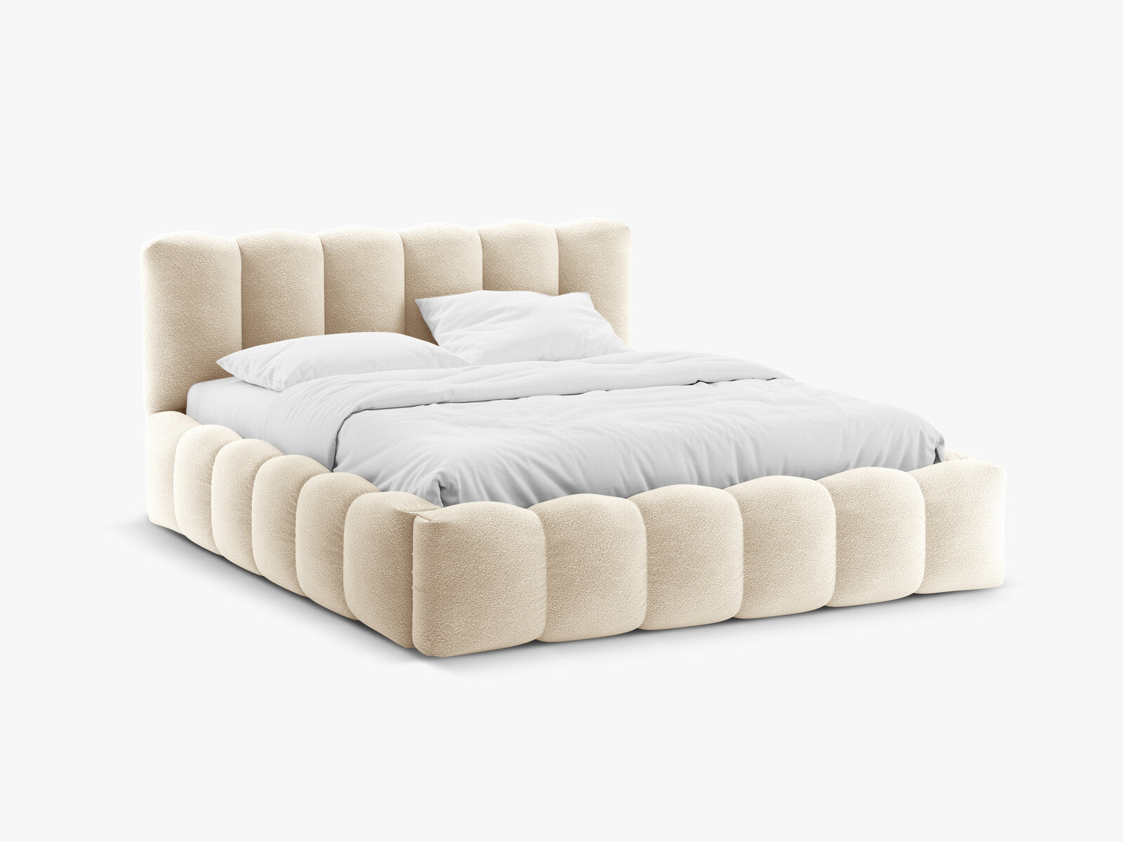Micadoni Stauraumbett mit Kopfteil Lupine Boucle Baloo Beige 140x200