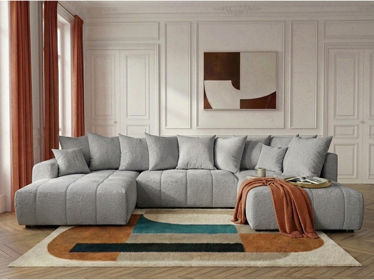 Bobochic Roxelane Wohnlandschaft Bouclé-Stoff Hellgrau Ecke links
