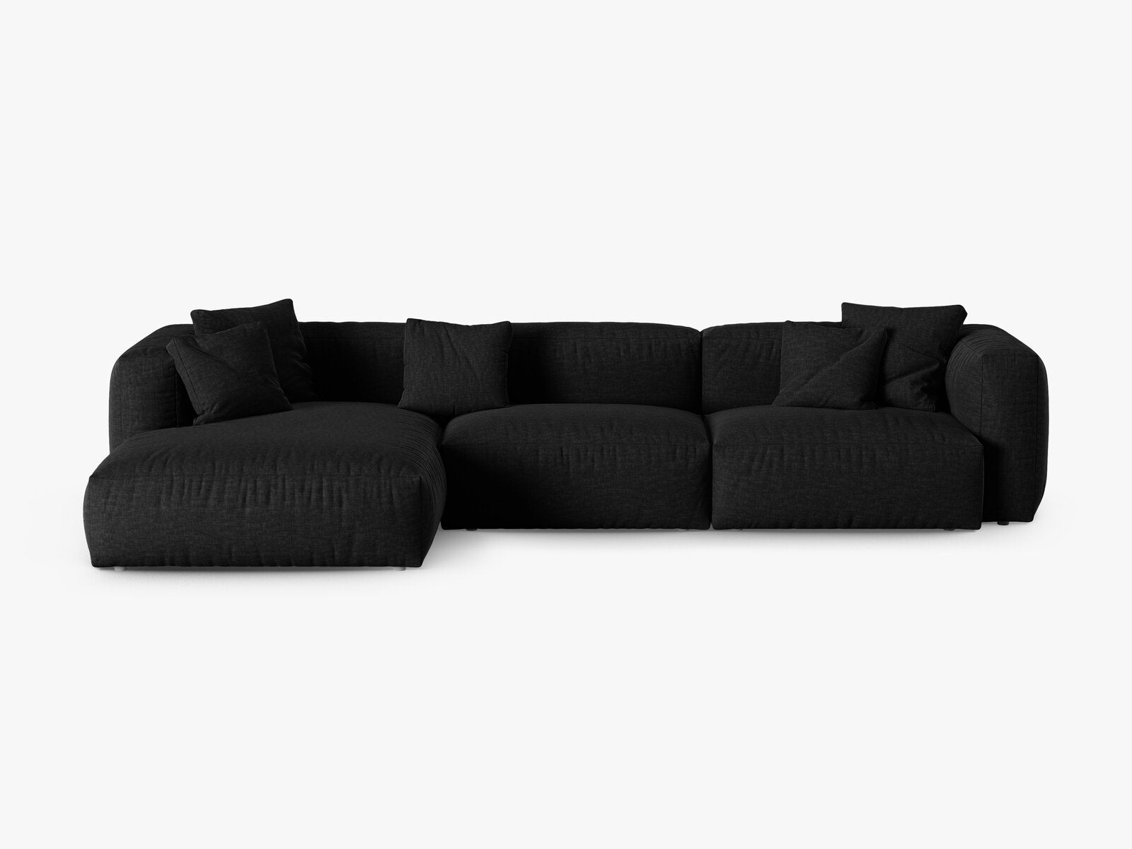 Micadoni Ecksofa Martina 3-Sitzer 90cm Sitztiefe Links Strukturierter Stoff Boston Schwarz