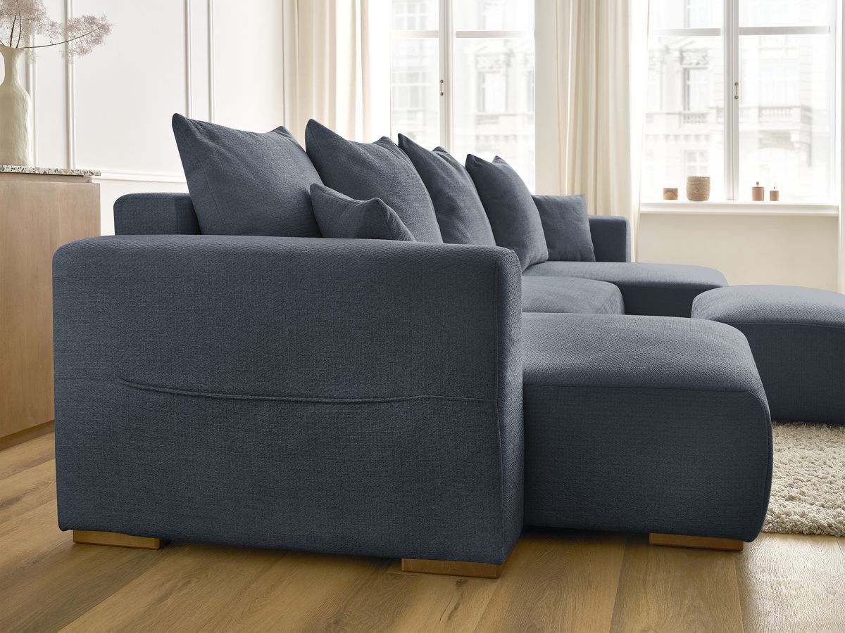 Bobochic Sidonie Wohnlandschaft mit Pouf Melange-Stoff Dunkelblau