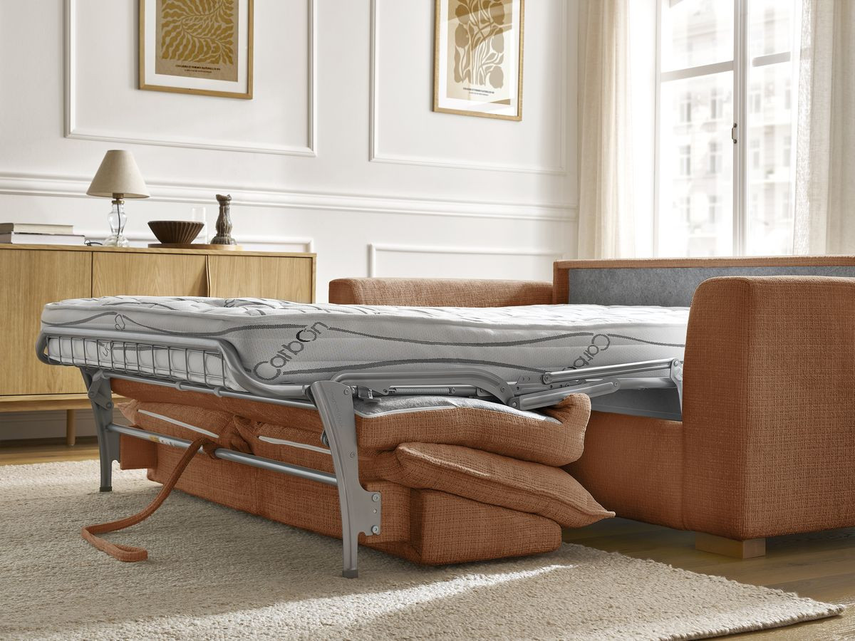 Bobochic Augustin Schlafsofa 3-Sitzer Strukturstoff Orange, Liegefläche 160 × 200 cm