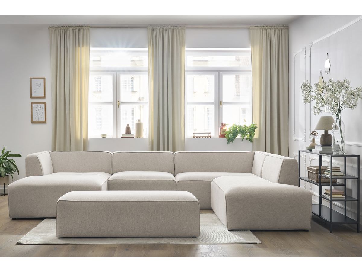 Bobochic Megeve Wohnlandschaft mit Pouf Melange-Stoff Beige Ecke links