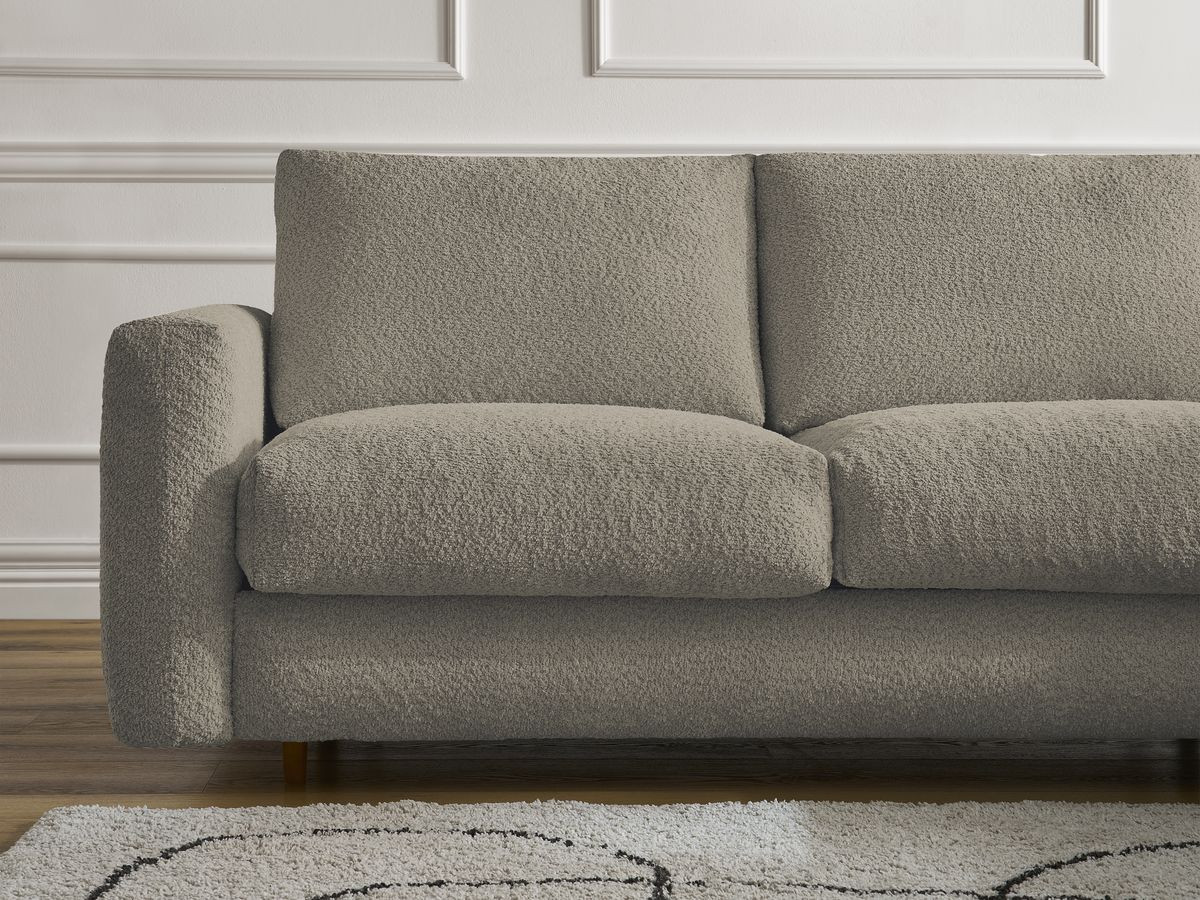 Bobochic Cocoone Ecksofa mit Schlaffunktion und Bettkasten Bouclé-Stoff Taupe, Liegefläche 160 × 200 cm
