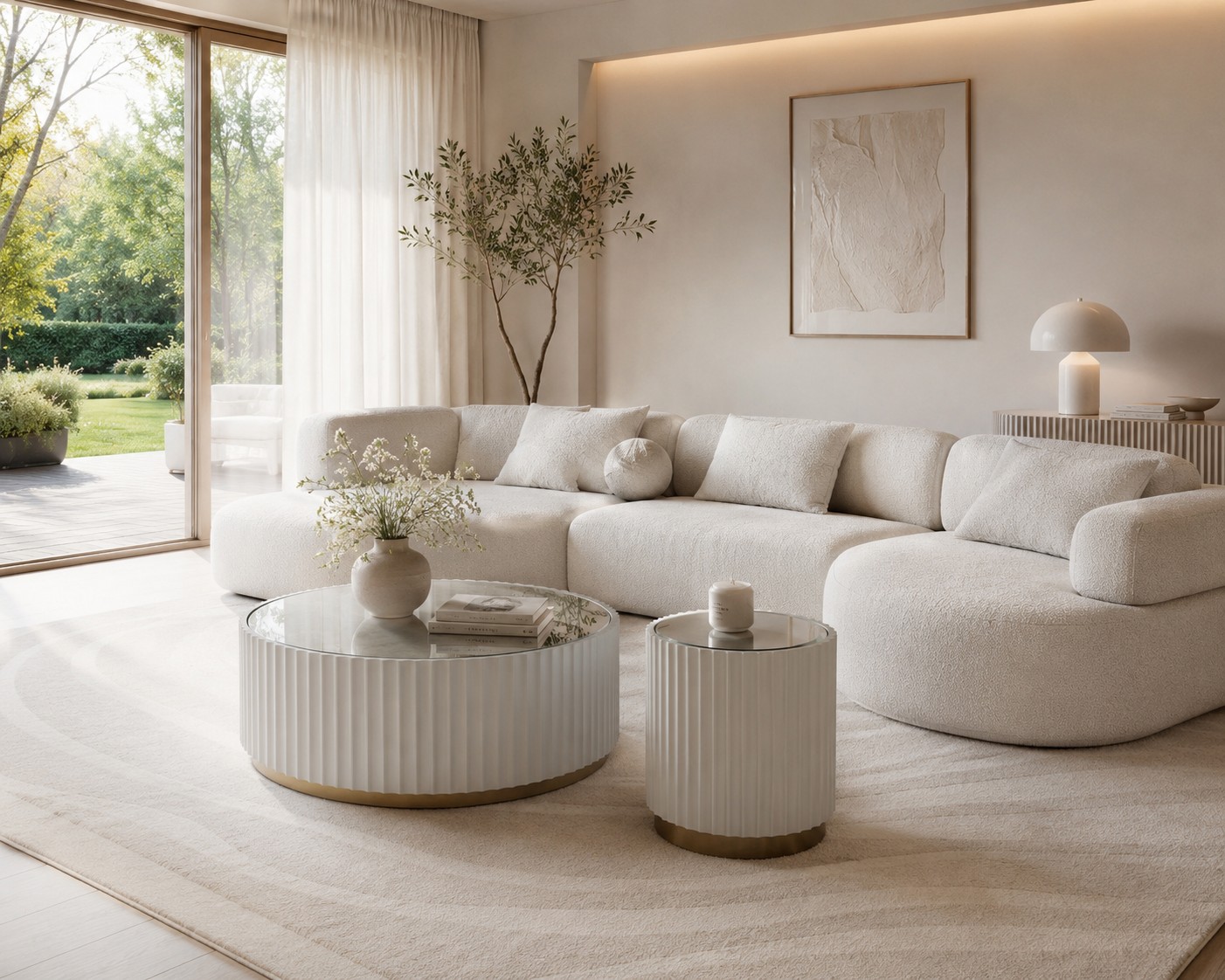 Livin Hill Set Stilig: Couchtisch 90 cm + Beistelltisch Gebrochenes Weiß